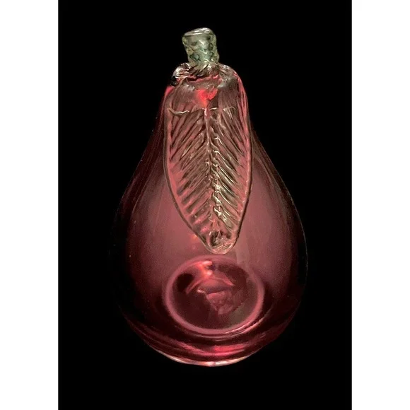 ROSSI Cranberry Glass Pear Paperweight Handmade Canada 4.75" - Picture 4 of 5